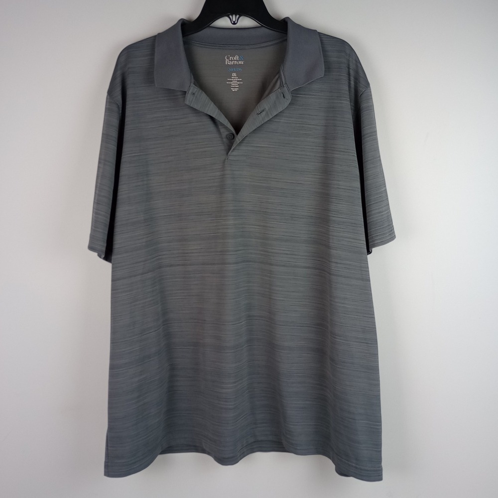 Croft & Barrow Mens XXL Gray Quick Dry Short Sleeve Casual Golf Polo Shirt